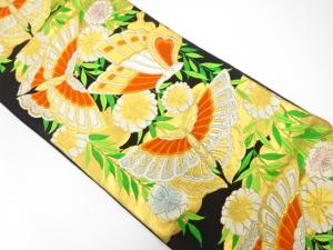 アンティーク　蝶に菊・桜模様織り出し袋帯（着用可）